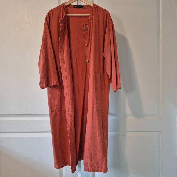 Rust Button-Up Dress/Overcoat with Pockets | Cotton | Size M - Picture 7 of 8